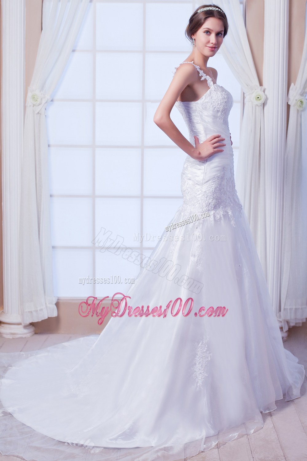 Beautiful Mermaid One Shoulder Chapel Train Wedding Gowns