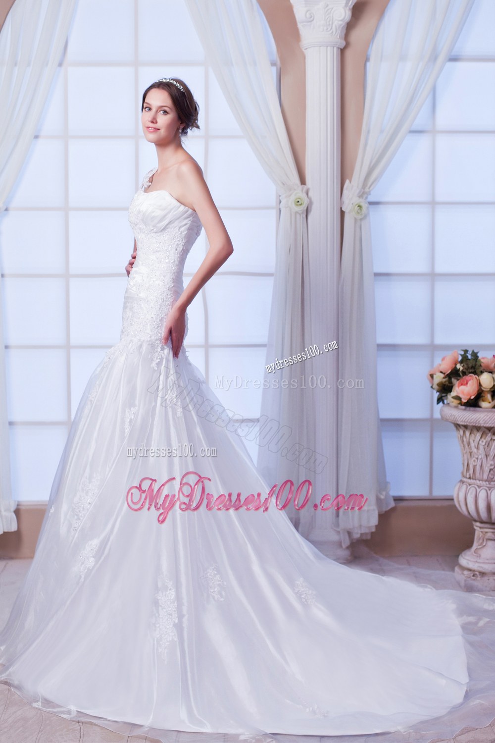 Beautiful Mermaid One Shoulder Chapel Train Wedding Gowns