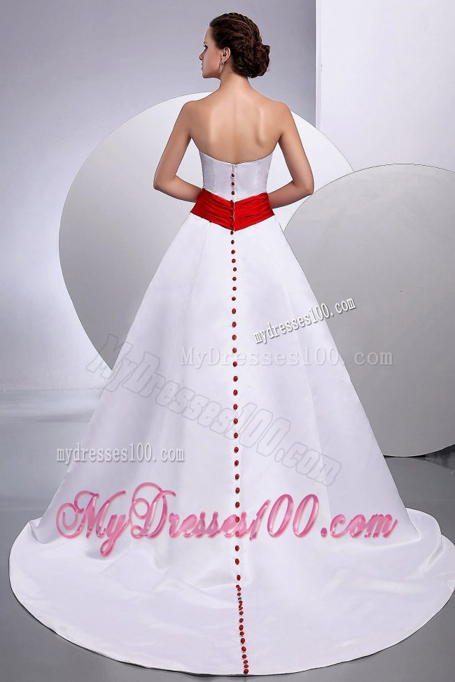Belt Strapless Court Train Wedding Dress with Clasp Handle