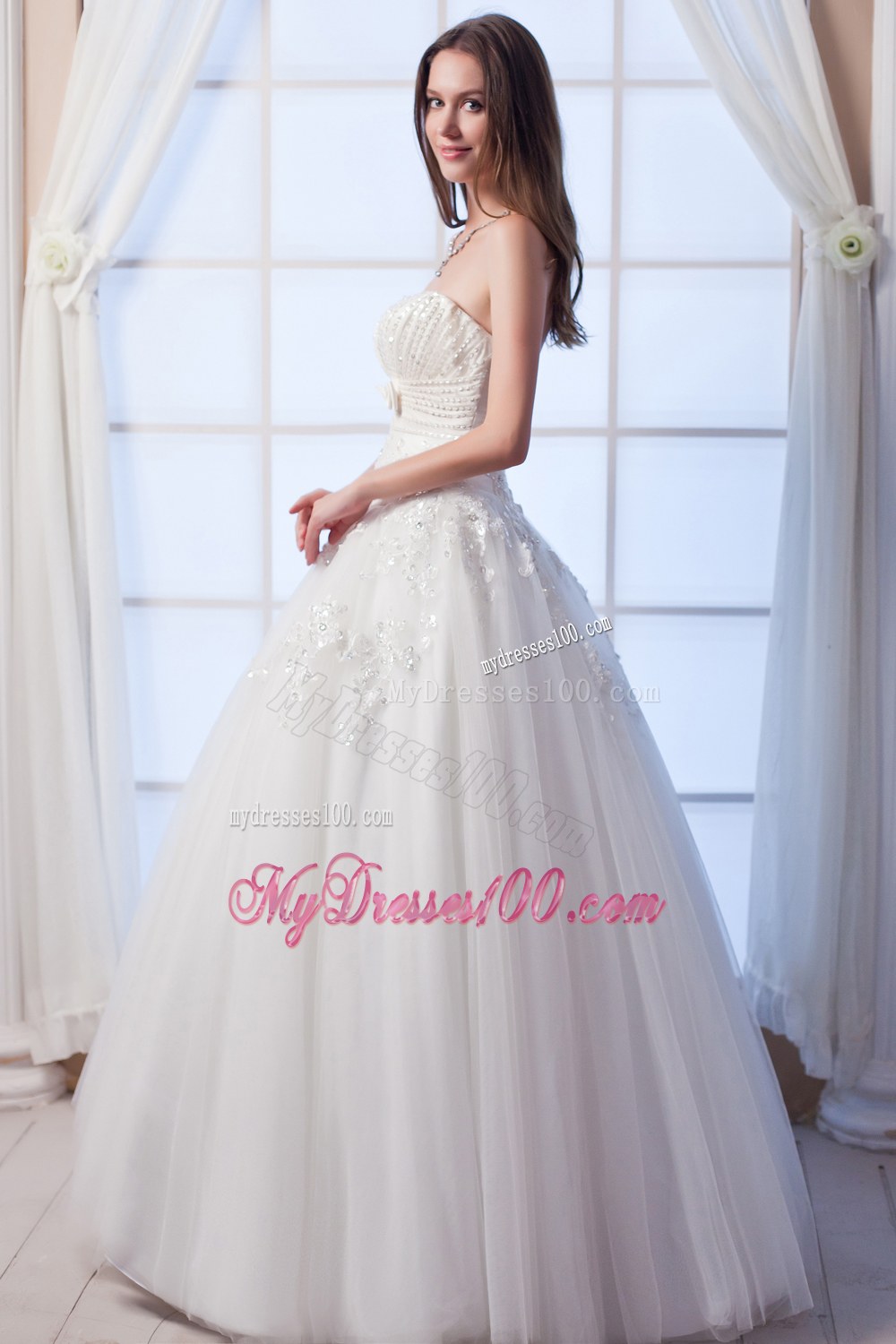 Best Strapless Beading and Hand Made Flowers Bridal Dresses
