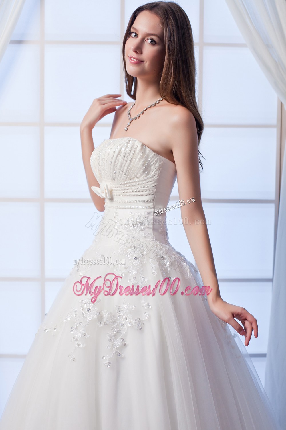 Best Strapless Beading and Hand Made Flowers Bridal Dresses