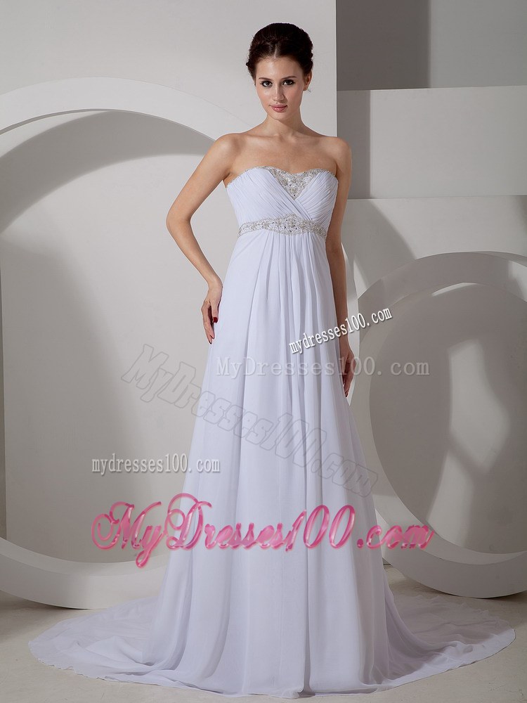 Best Column Sweetheart Court Train Appliques Wedding Dress for Beach