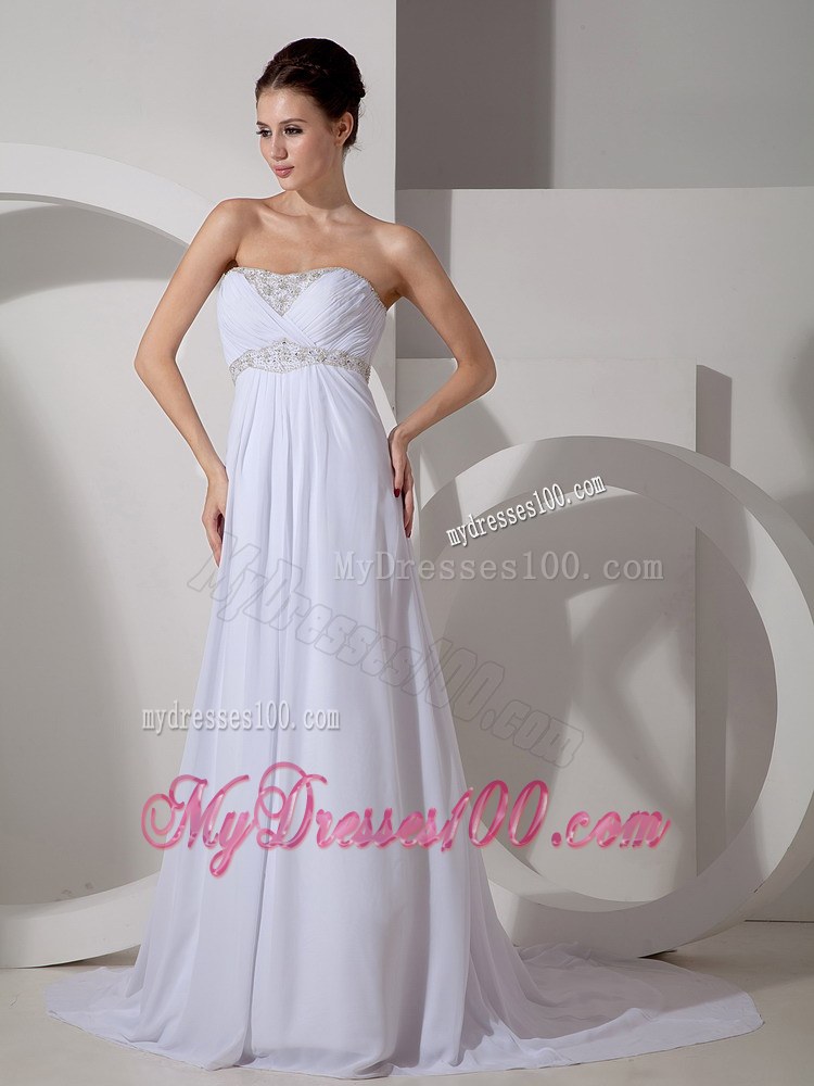 Best Column Sweetheart Court Train Appliques Wedding Dress for Beach