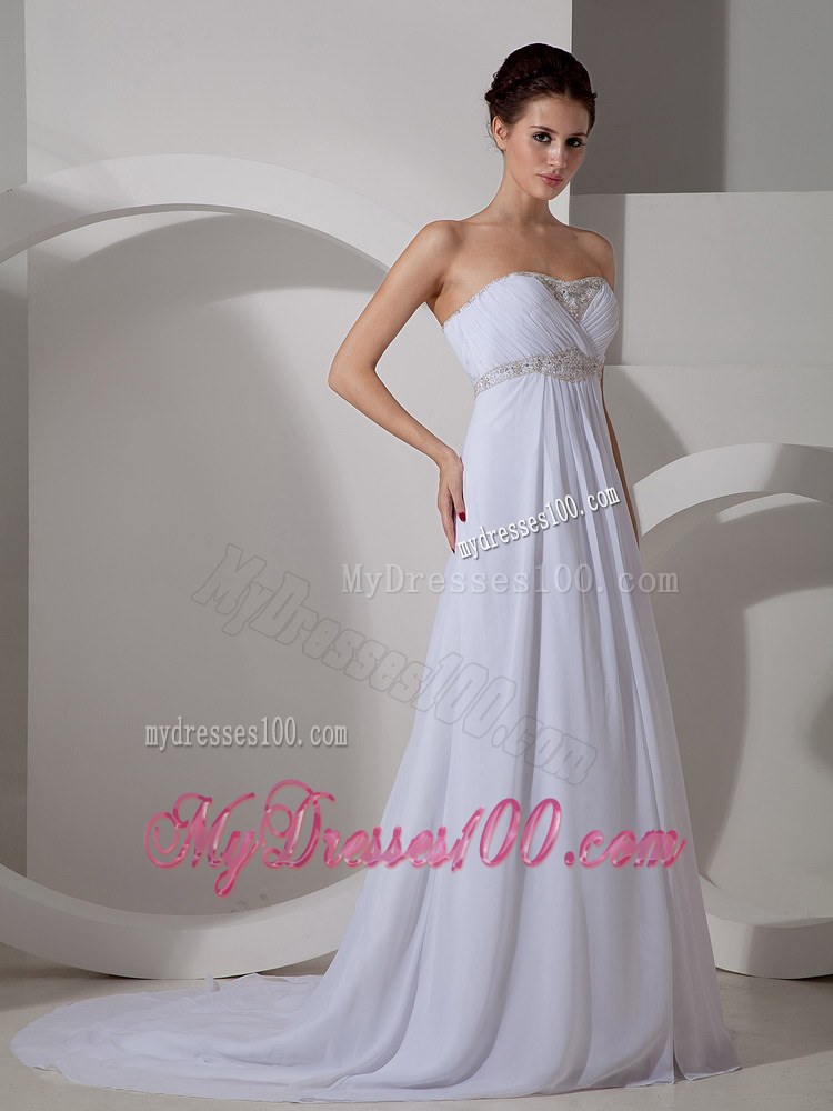 Best Column Sweetheart Court Train Appliques Wedding Dress for Beach