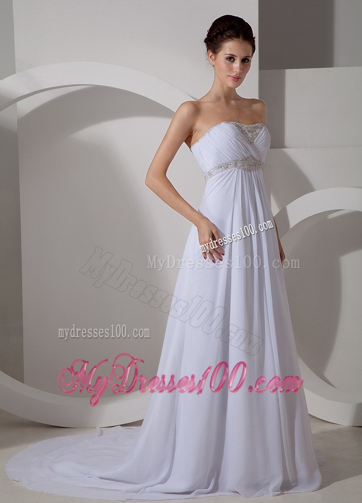 Best Column Sweetheart Court Train Appliques Wedding Dress for Beach
