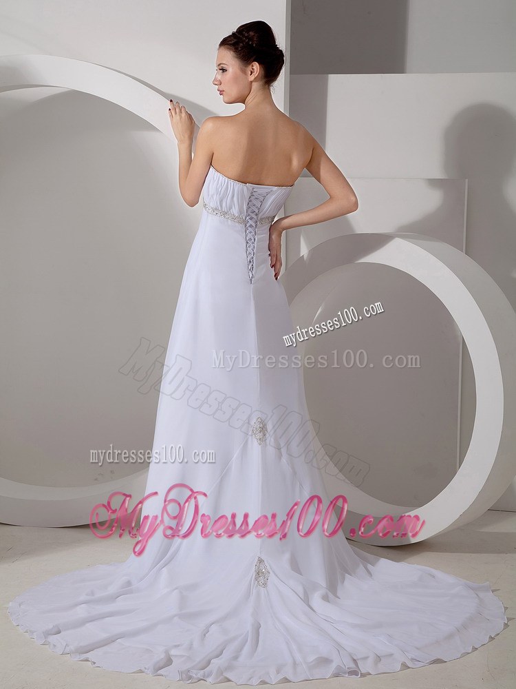 Best Column Sweetheart Court Train Appliques Wedding Dress for Beach
