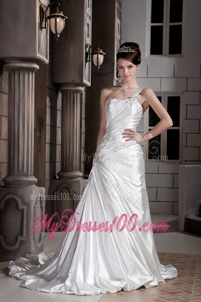 Brand New Princess One Shoulder Court Train Appliques Wedding Dress