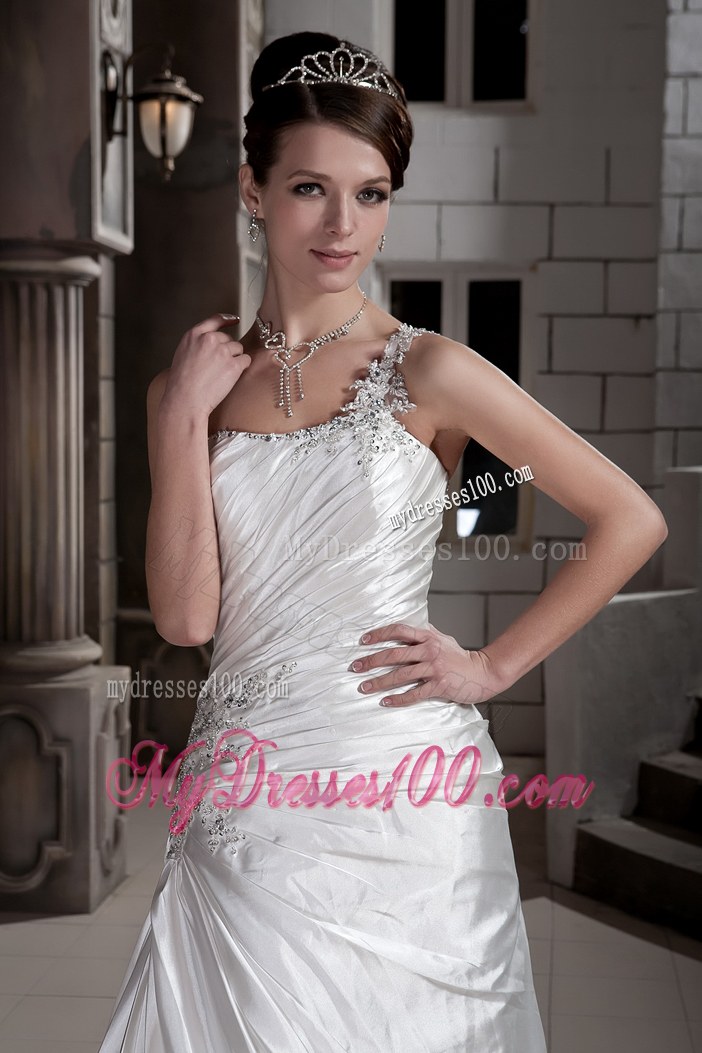 Brand New Princess One Shoulder Court Train Appliques Wedding Dress