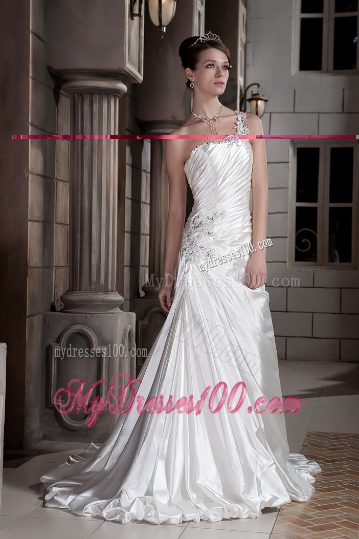 Brand New Princess One Shoulder Court Train Appliques Wedding Dress