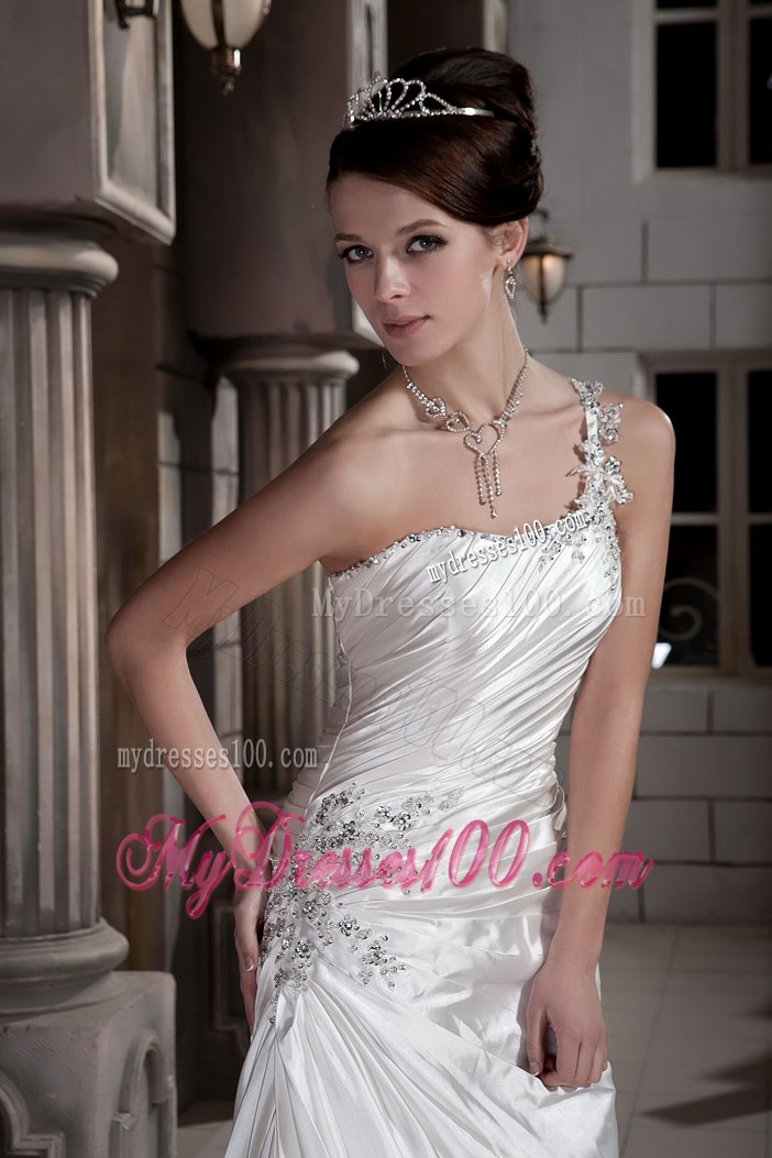 Brand New Princess One Shoulder Court Train Appliques Wedding Dress