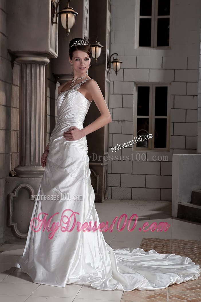 Brand New Princess One Shoulder Court Train Appliques Wedding Dress