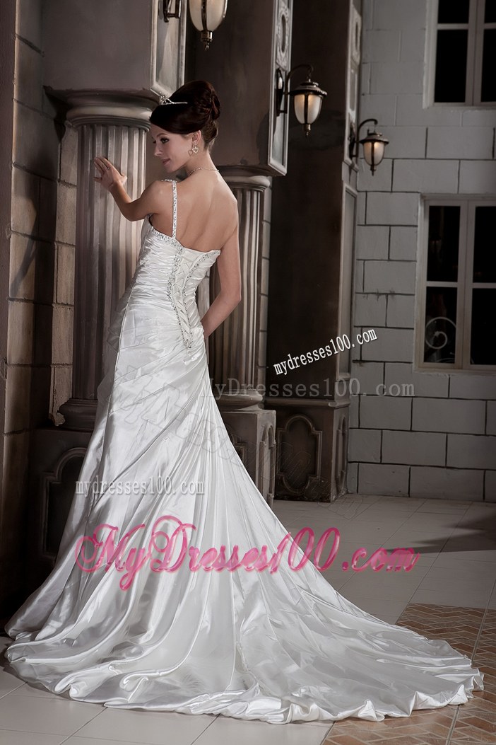 Brand New Princess One Shoulder Court Train Appliques Wedding Dress