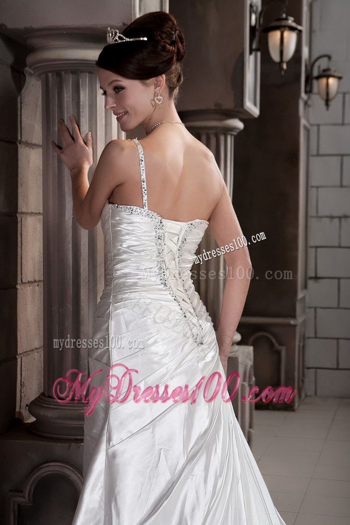 Brand New Princess One Shoulder Court Train Appliques Wedding Dress