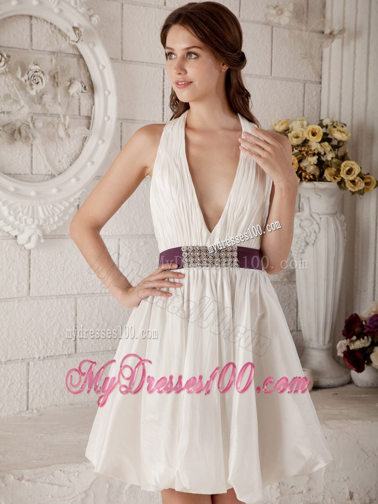 Brand New V-neck Mini-length Beaded Belt Short Wedding Dresses