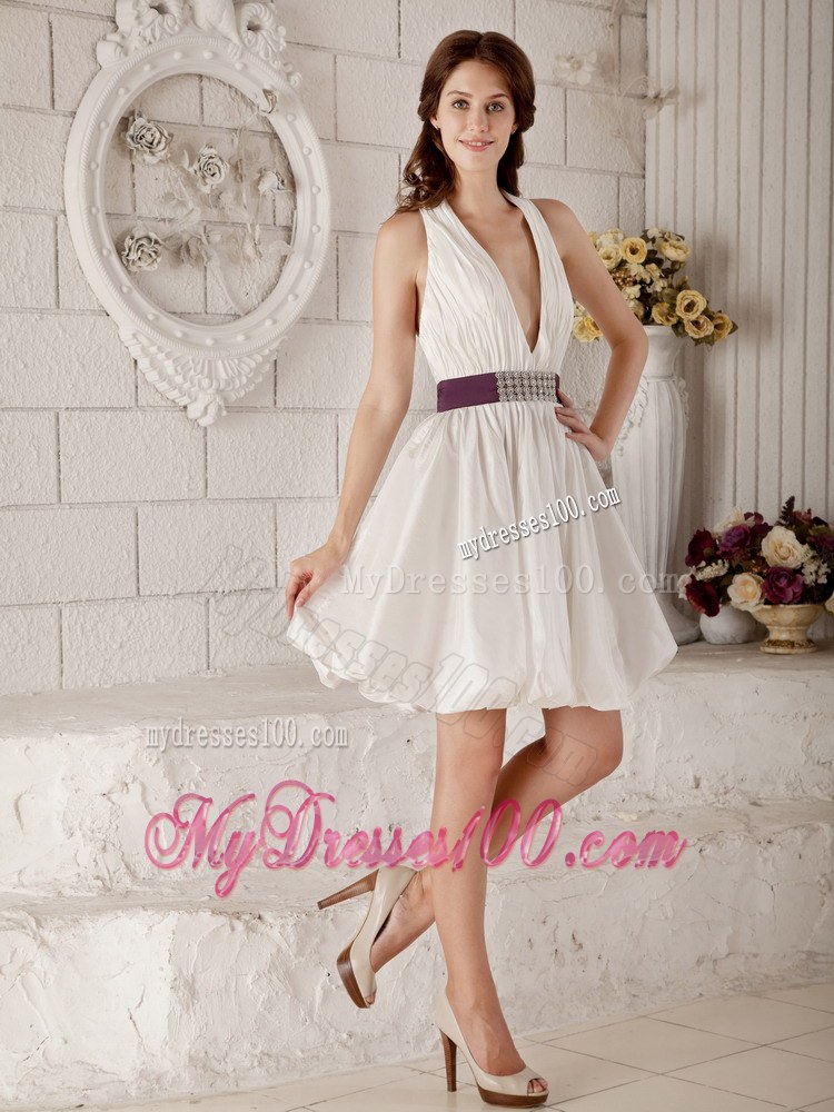 Brand New V-neck Mini-length Beaded Belt Short Wedding Dresses