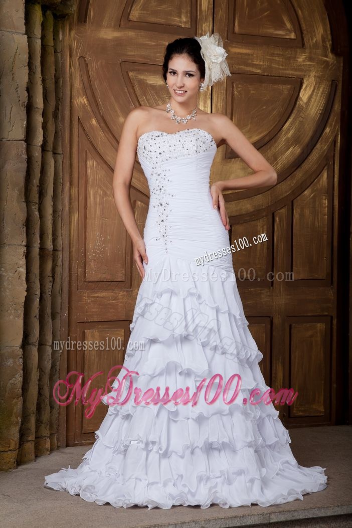 Brand New Sweetheart Brush Train Beaded Wedding Dresses for Garden