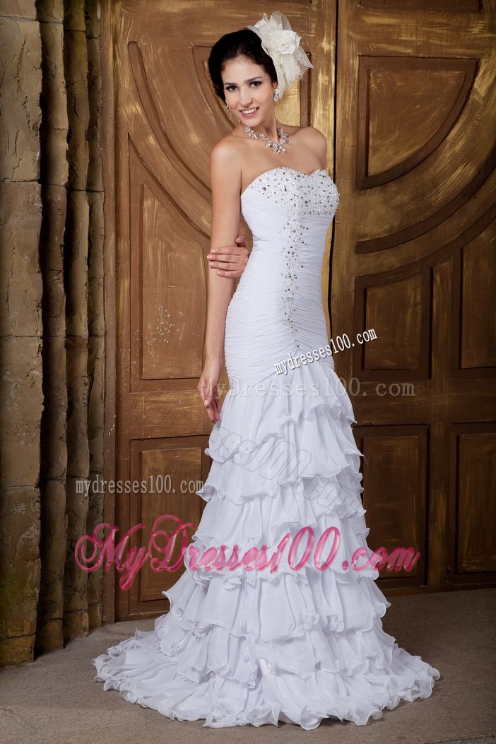 Brand New Sweetheart Brush Train Beaded Wedding Dresses for Garden