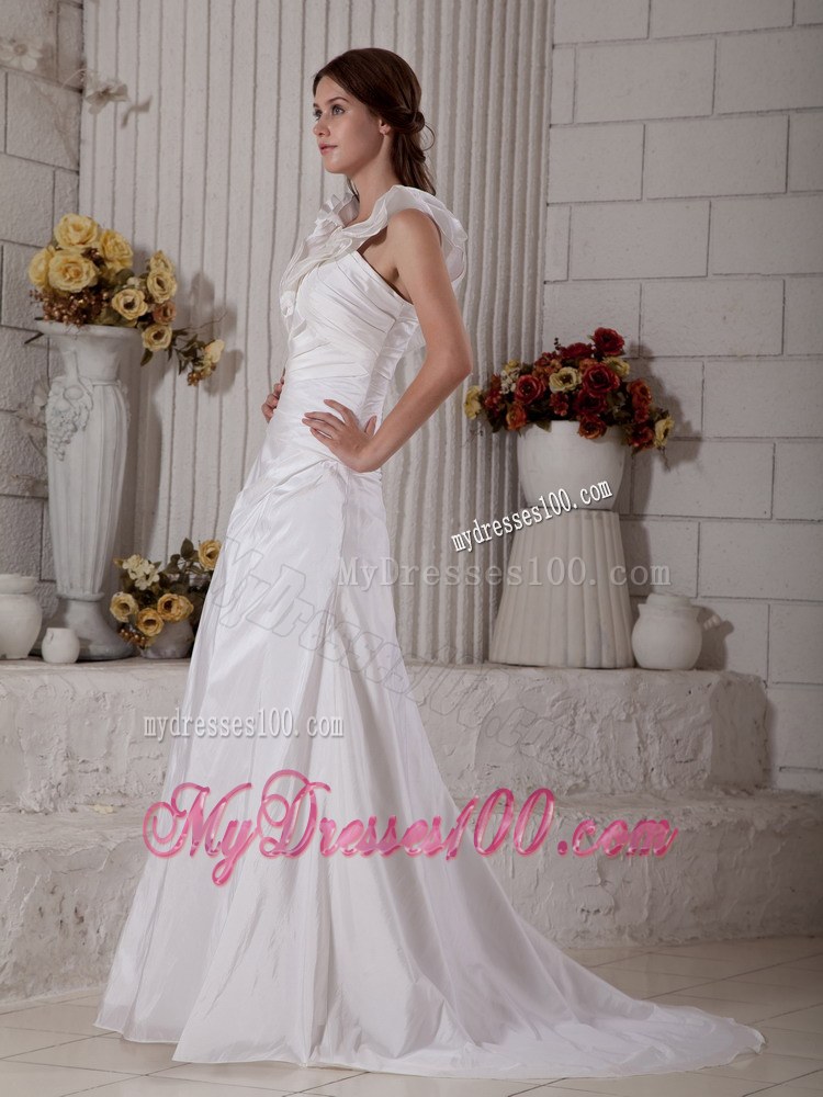 New V-neck Brush Train Ruched Wedding Dress for Garden