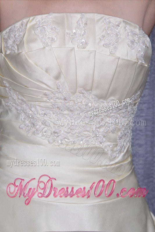 Champagne Court Train Appliques Wedding Dress with Pick-ups