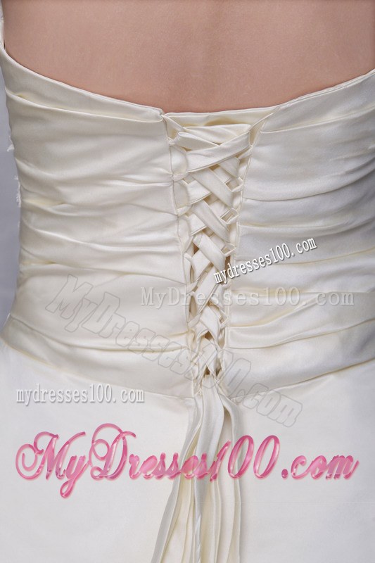 Champagne Court Train Appliques Wedding Dress with Pick-ups