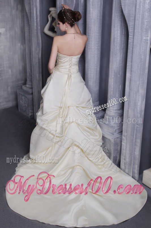 Champagne Court Train Appliques Wedding Dress with Pick-ups