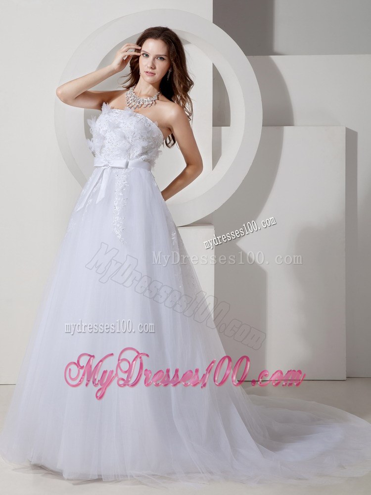 Cheap Princess Strapless Court Train Wedding Dresses with Embroidery