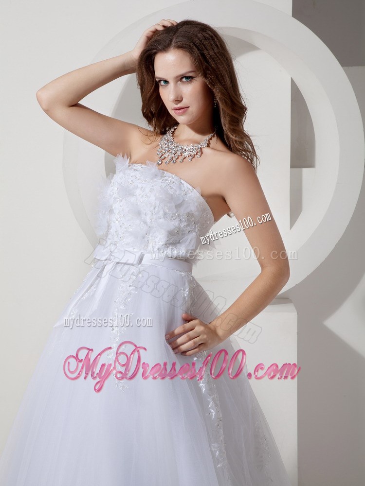 Cheap Princess Strapless Court Train Wedding Dresses with Embroidery