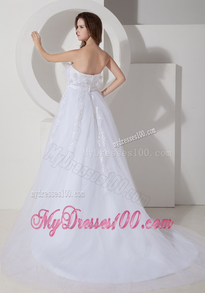 Cheap Princess Strapless Court Train Wedding Dresses with Embroidery