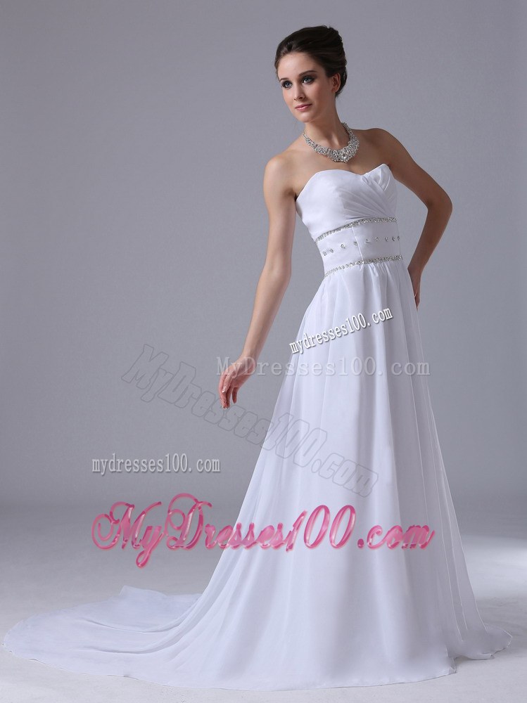 Beaded Decorate Waist Empire Fashionable Court Train Wedding Dresses