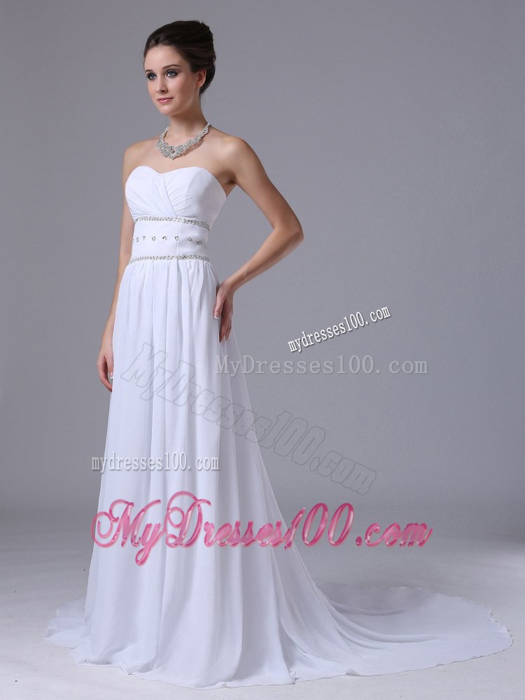 Beaded Decorate Waist Empire Fashionable Court Train Wedding Dresses
