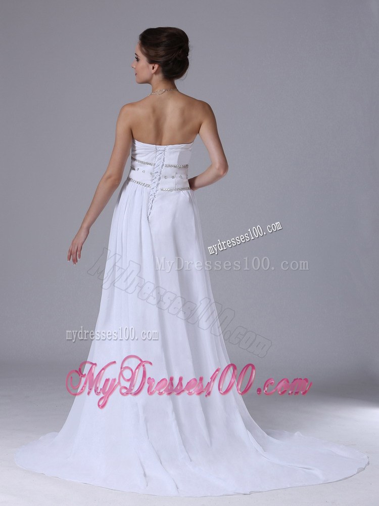 Beaded Decorate Waist Empire Fashionable Court Train Wedding Dresses