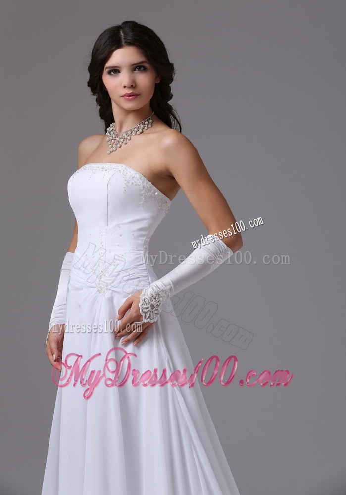 Popular Empire Strapless Cheap Wedding Dress with Chapel Train