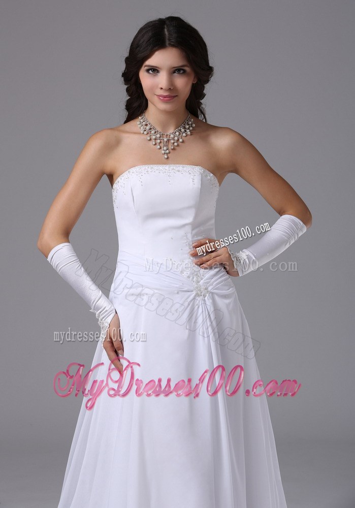 Popular Empire Strapless Cheap Wedding Dress with Chapel Train