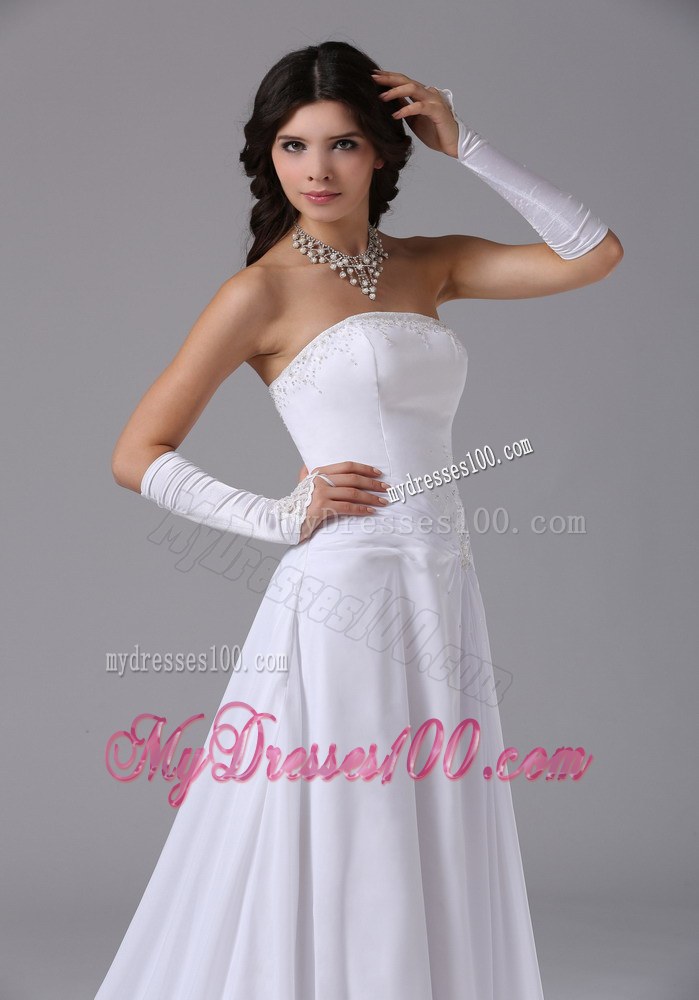 Popular Empire Strapless Cheap Wedding Dress with Chapel Train
