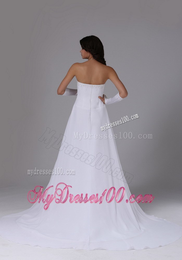 Popular Empire Strapless Cheap Wedding Dress with Chapel Train