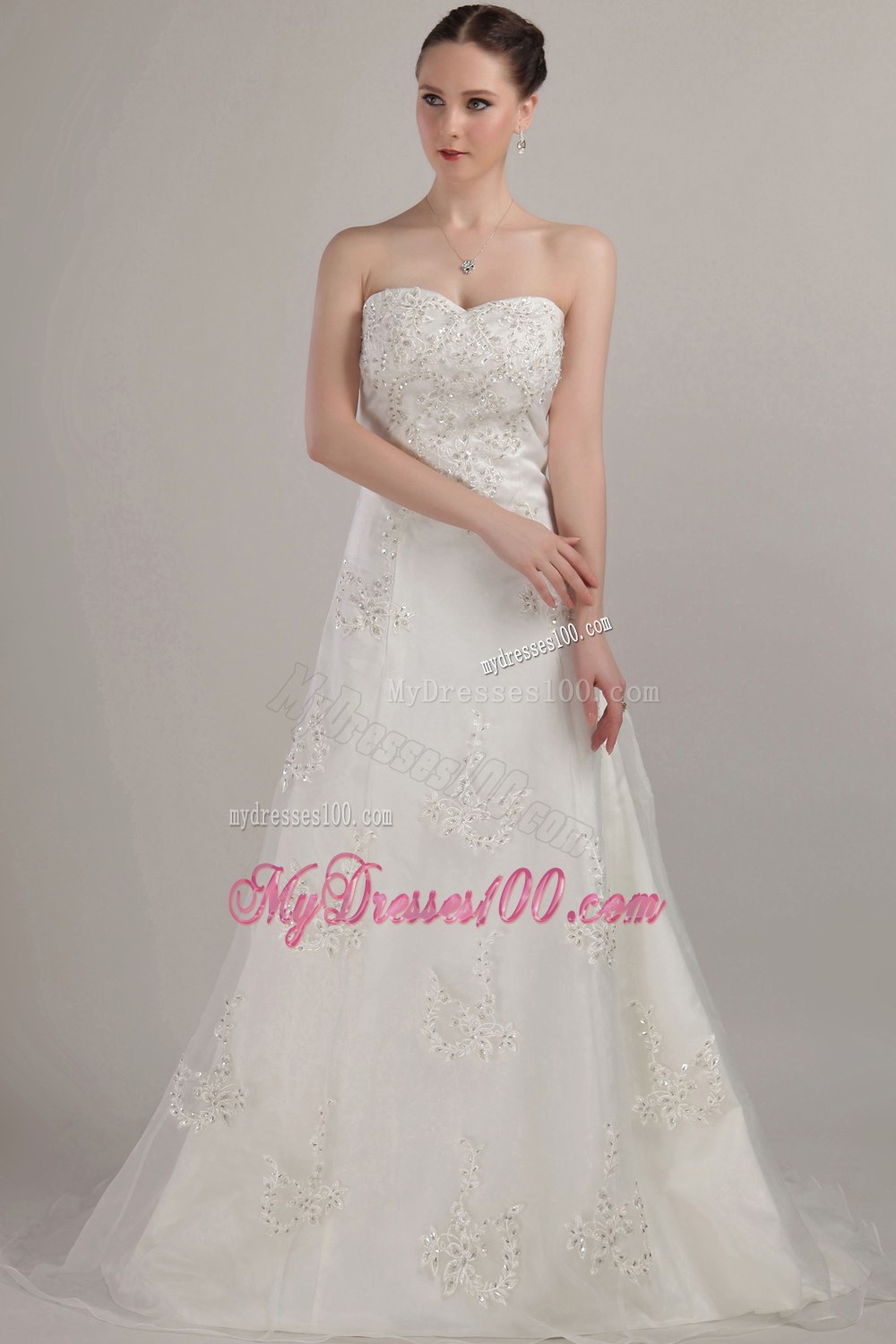 Classical Strapless Court Train Lace Beaded Wedding Gowns