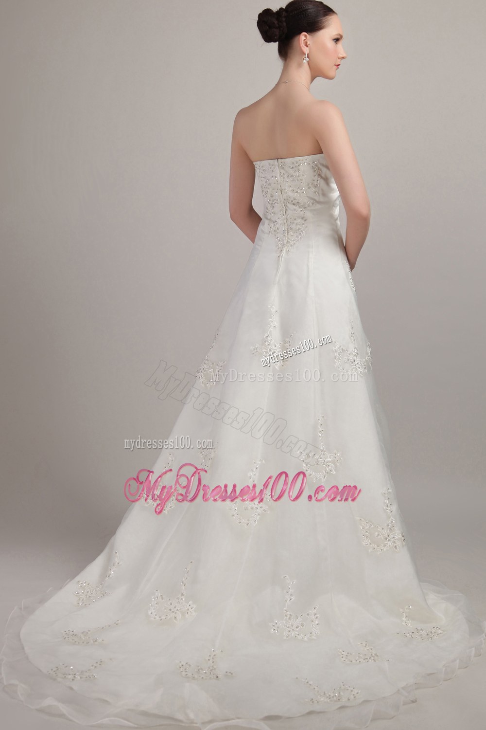 Classical Strapless Court Train Lace Beaded Wedding Gowns