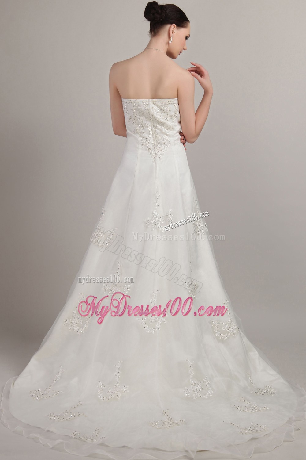 Classical Strapless Court Train Lace Beaded Wedding Gowns