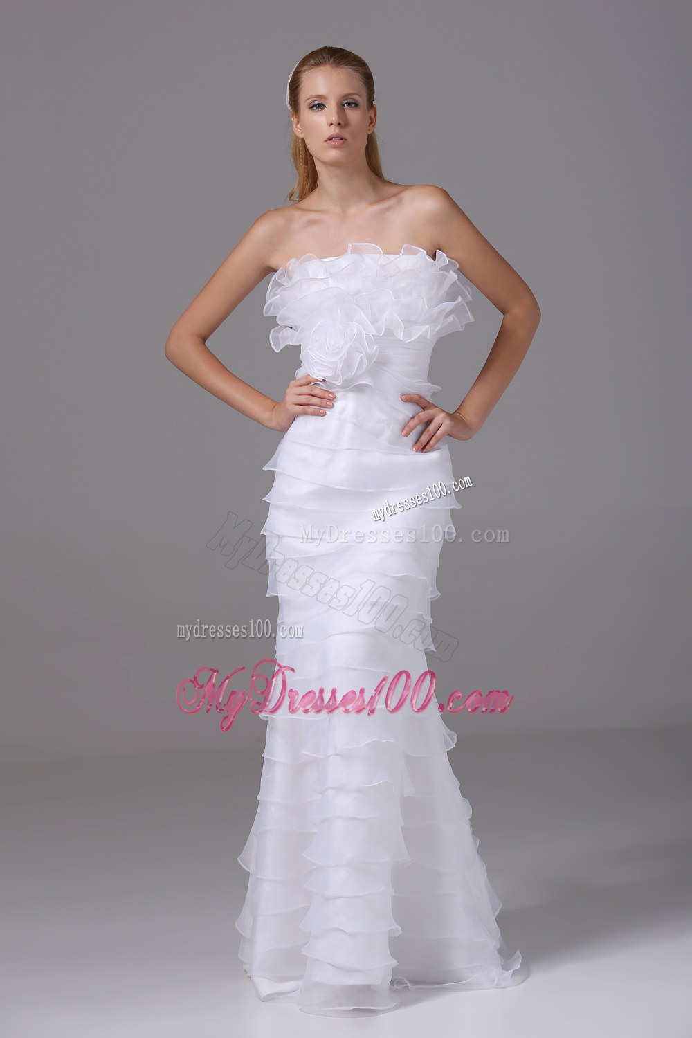 Column Strapless Ruffled Layers Unique Wedding Dress for 2013