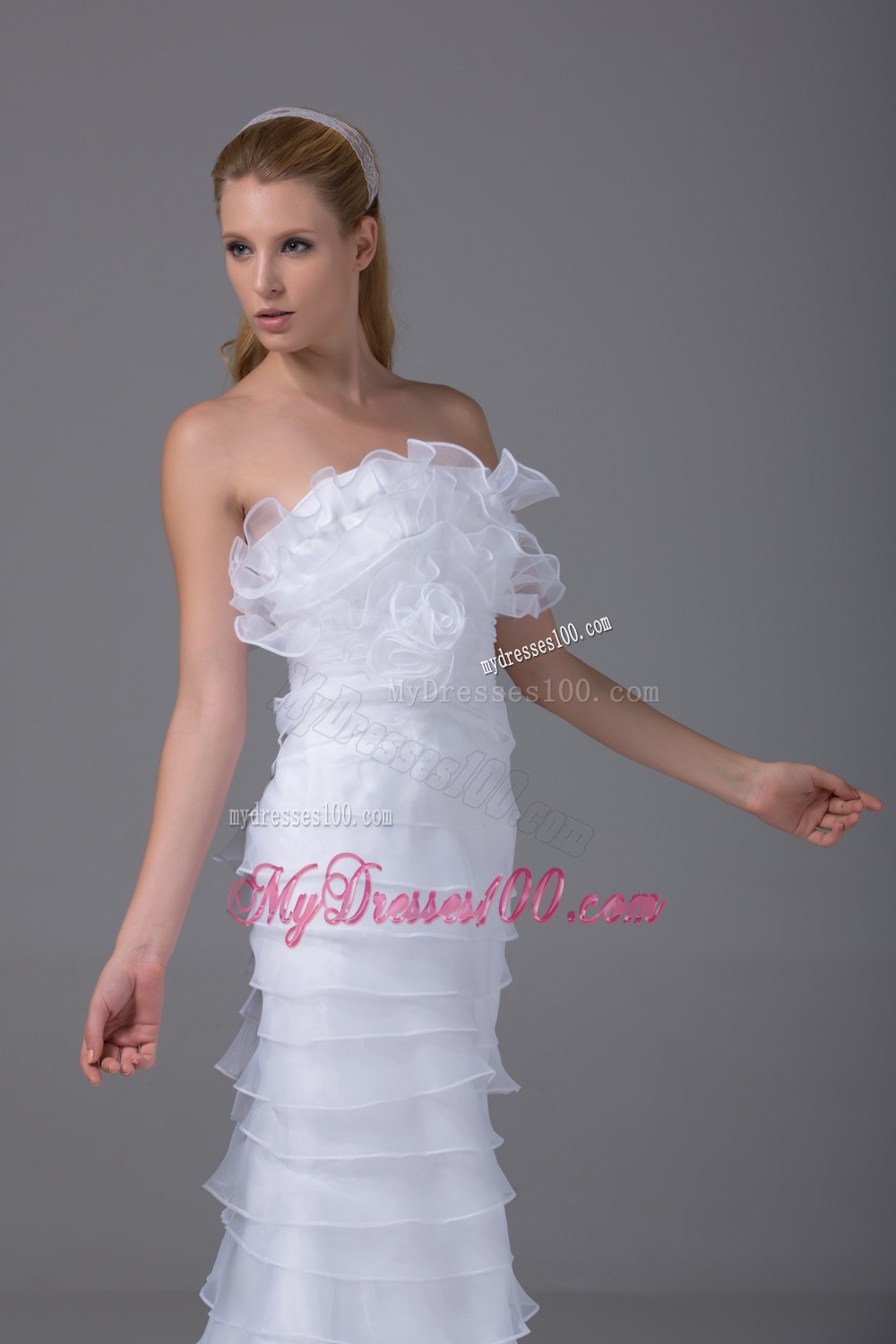Column Strapless Ruffled Layers Unique Wedding Dress for 2013