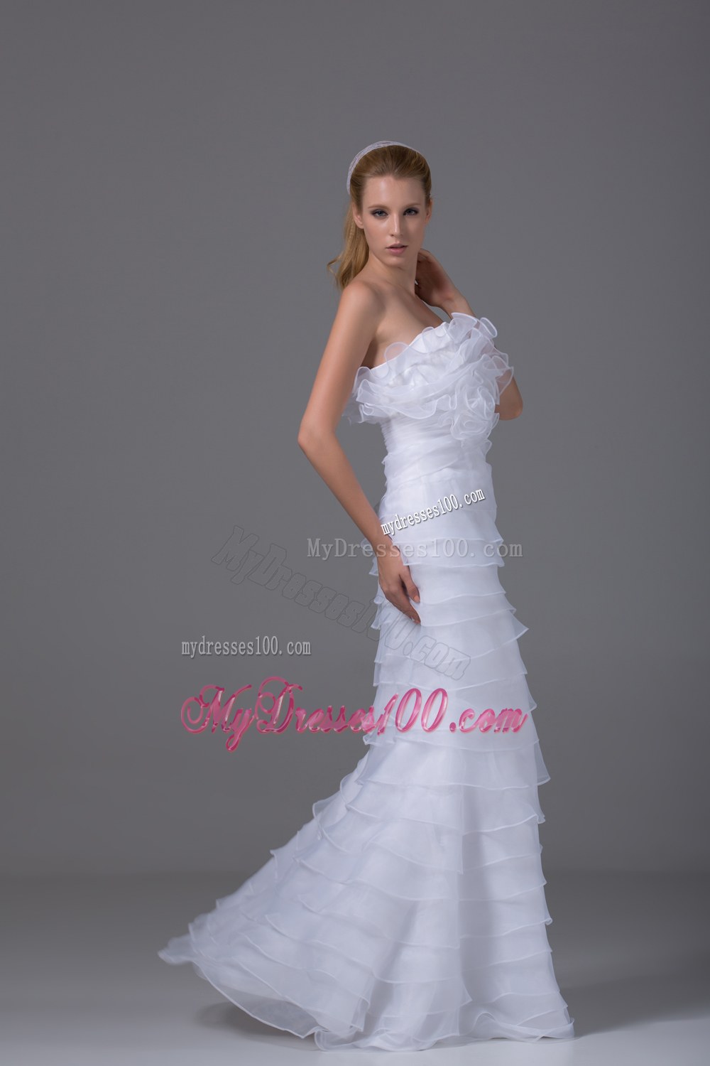 Column Strapless Ruffled Layers Unique Wedding Dress for 2013