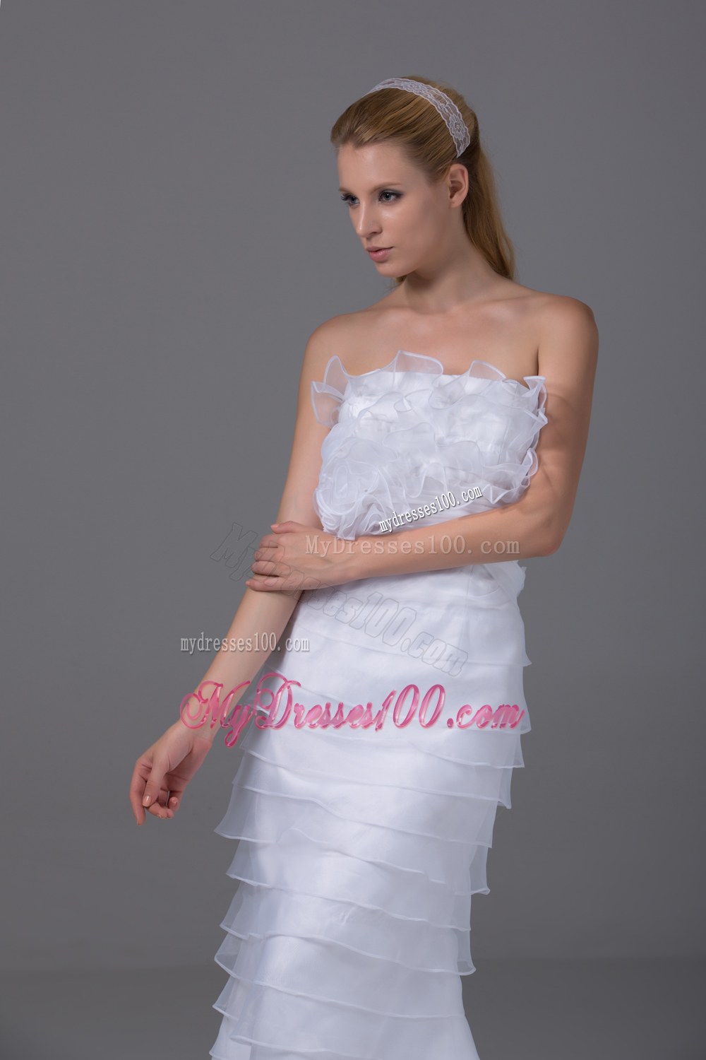 Column Strapless Ruffled Layers Unique Wedding Dress for 2013