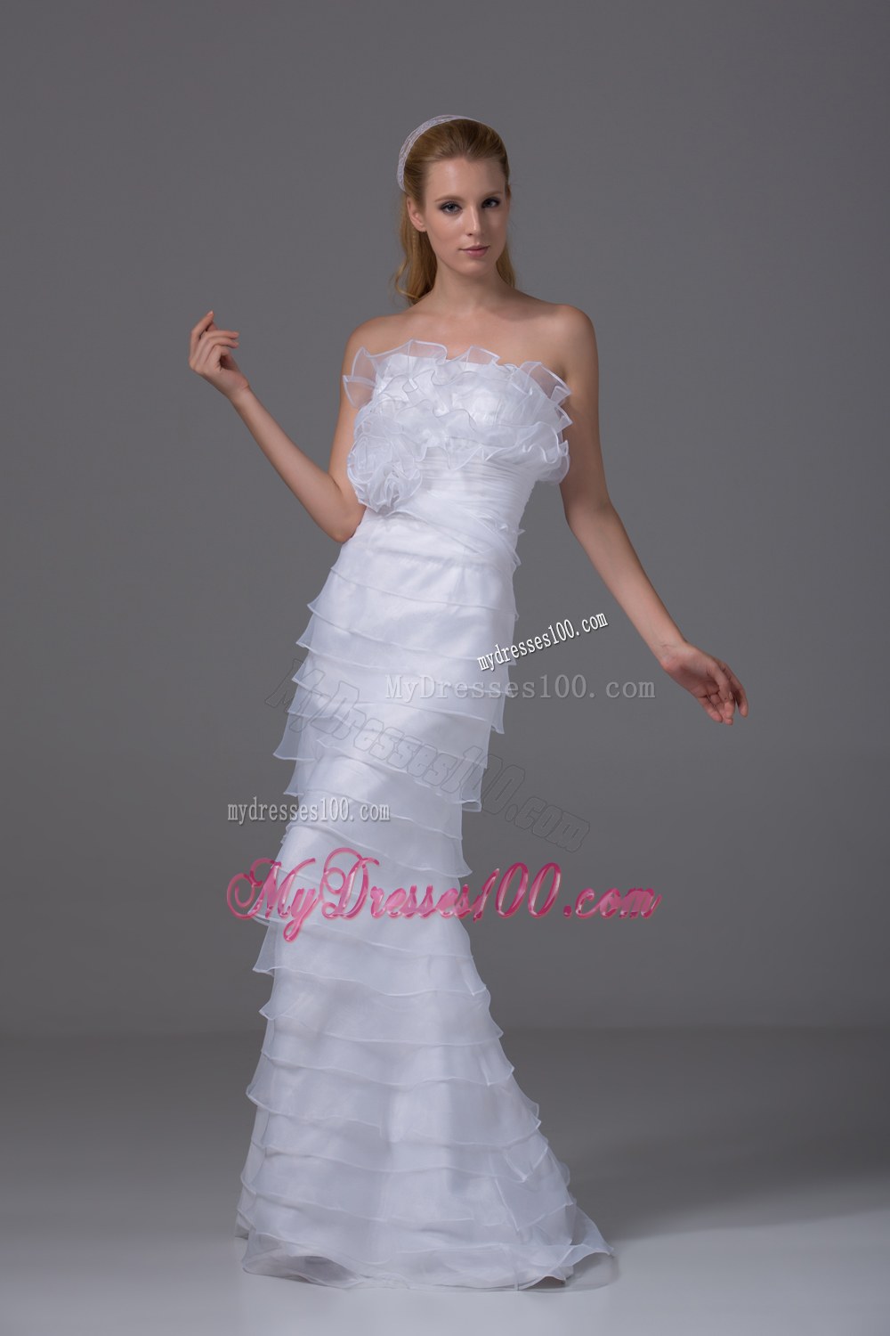 Column Strapless Ruffled Layers Unique Wedding Dress for 2013