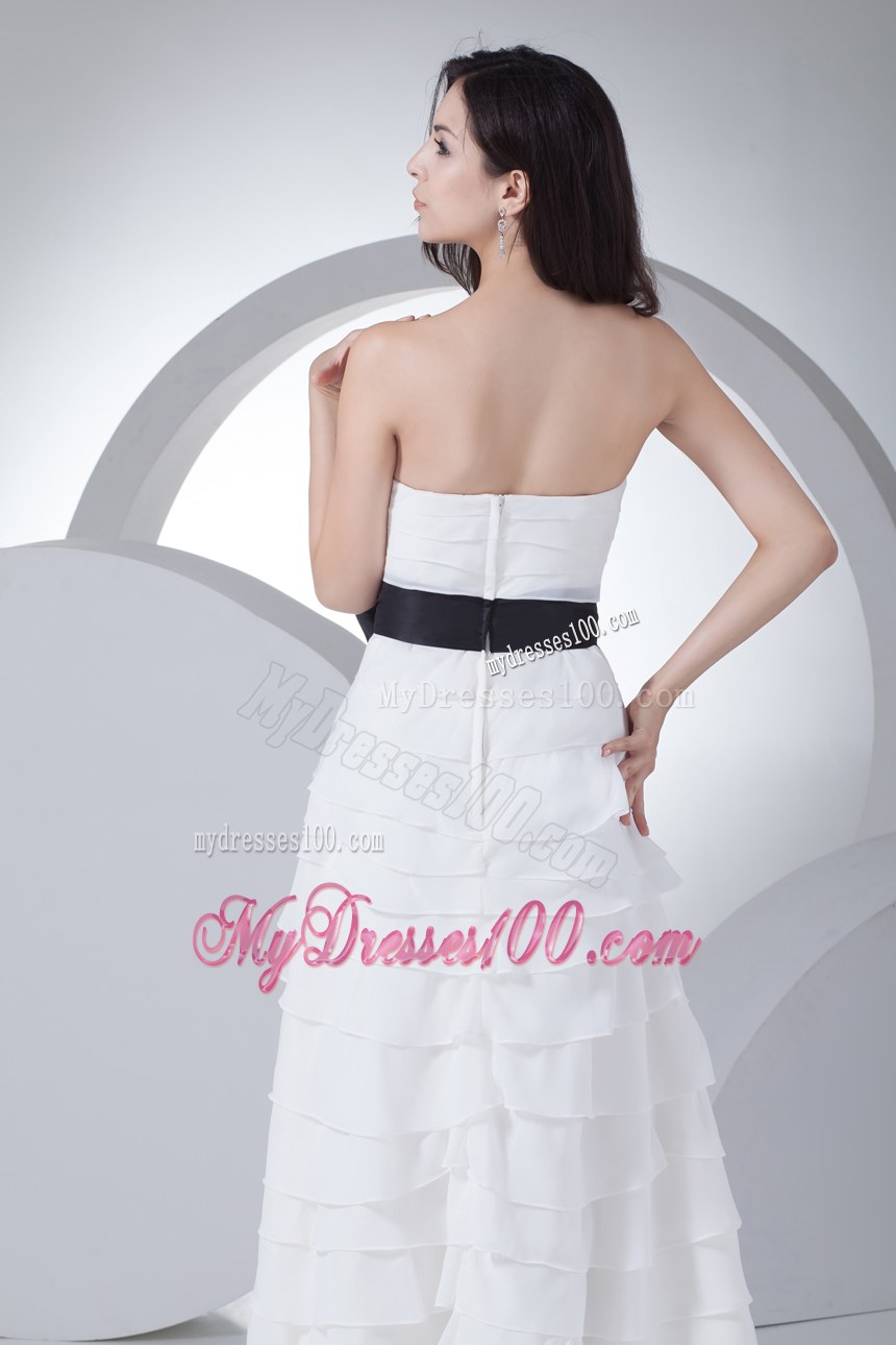 Column Sweetheart Sash Ruffles Layers Wedding Dress