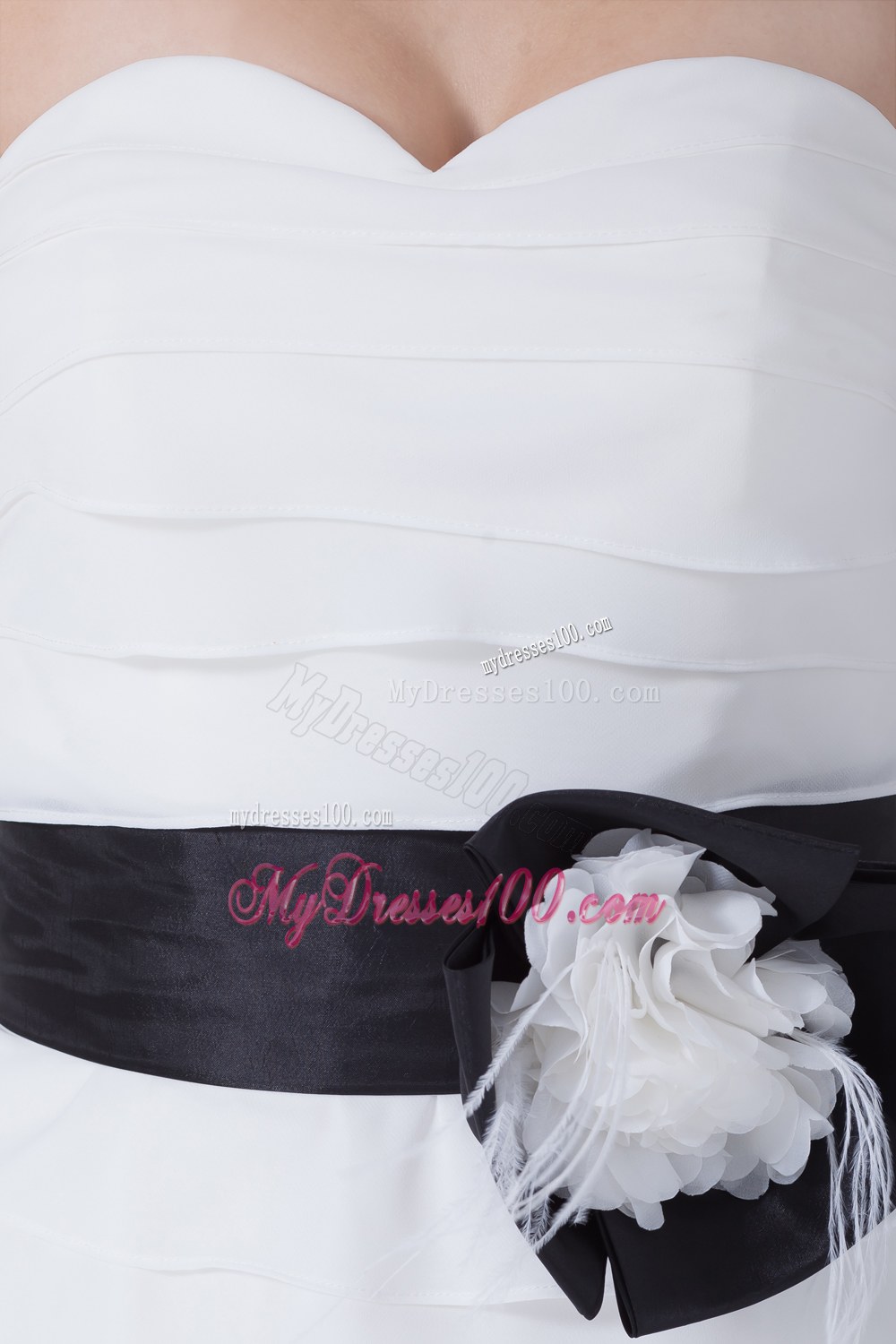 Column Sweetheart Sash Ruffles Layers Wedding Dress