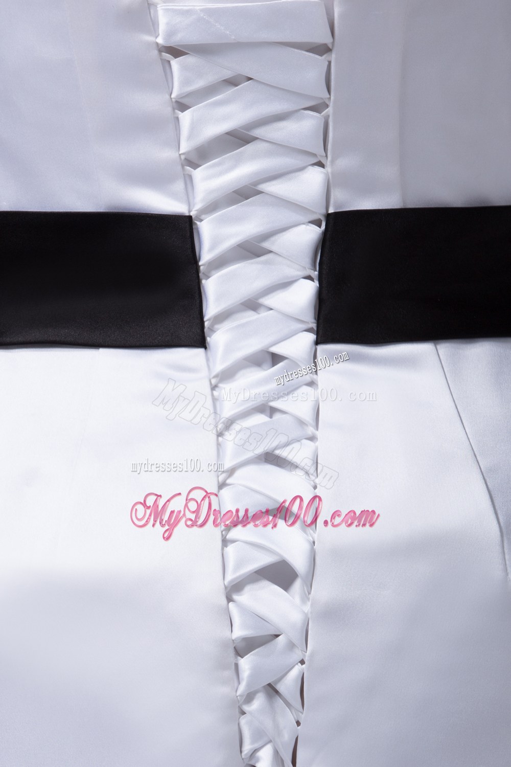 Sweetheart Black Sash Ruffles Wedding Dresses with Brush Train