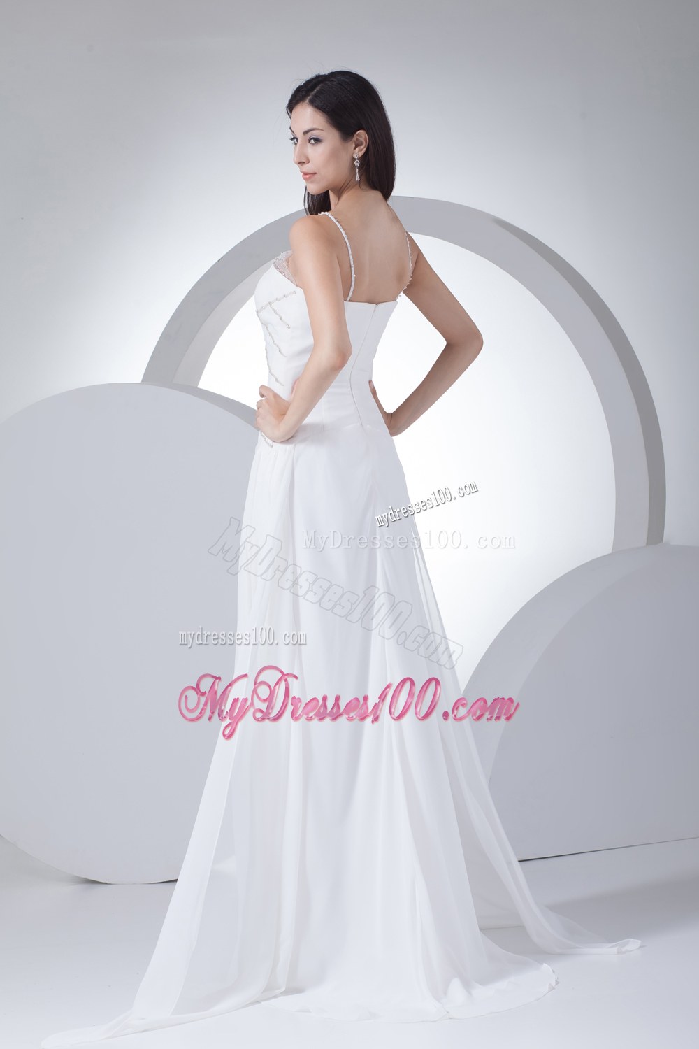 Pretty Column V-neck Wedding Dress with Appliques and Beading