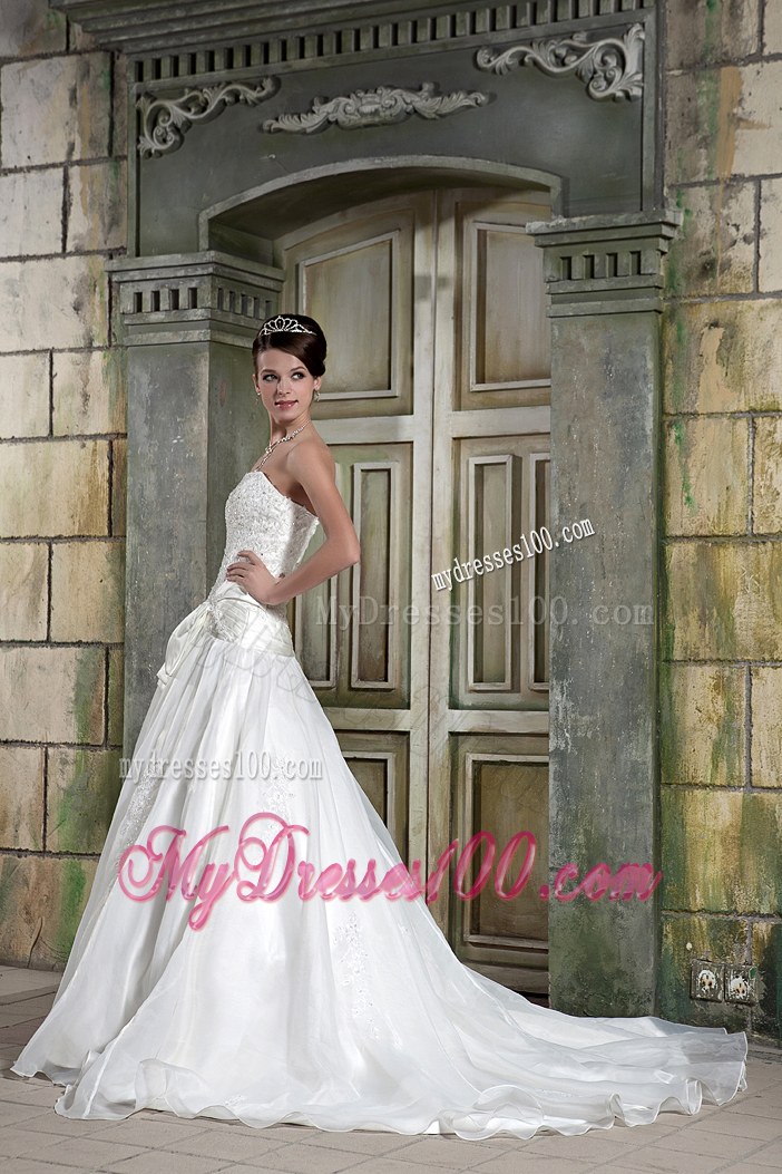 Custom Made Strapless Court Train Appliques Wedding Dresses for 2013