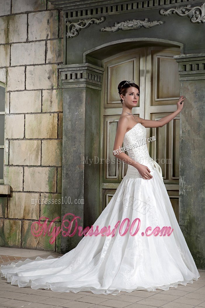 Custom Made Strapless Court Train Appliques Wedding Dresses for 2013