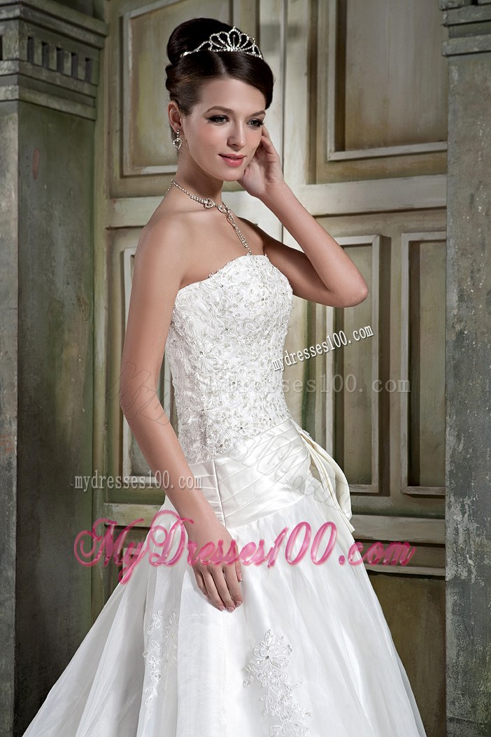 Custom Made Strapless Court Train Appliques Wedding Dresses for 2013